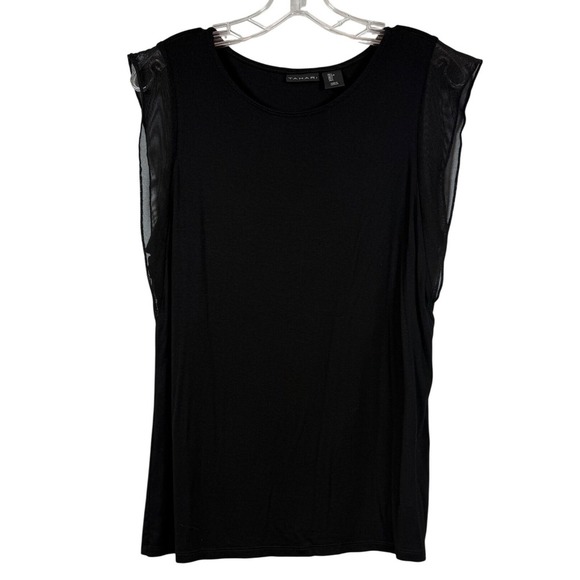 TAHARHI Women's Knit Tank Top, Sheer Flutter Sleeve Overlay, Black, Size Large - Picture 1 of 7